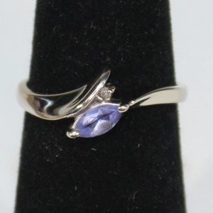 Marquise Cut Genuine Natural Iolite 10K Solid White Gold - size 6